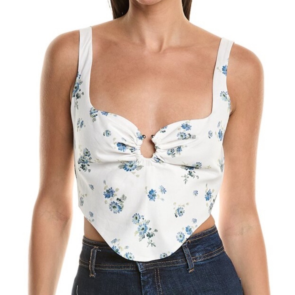 Bardot White Floral Crop Top with Blue Print